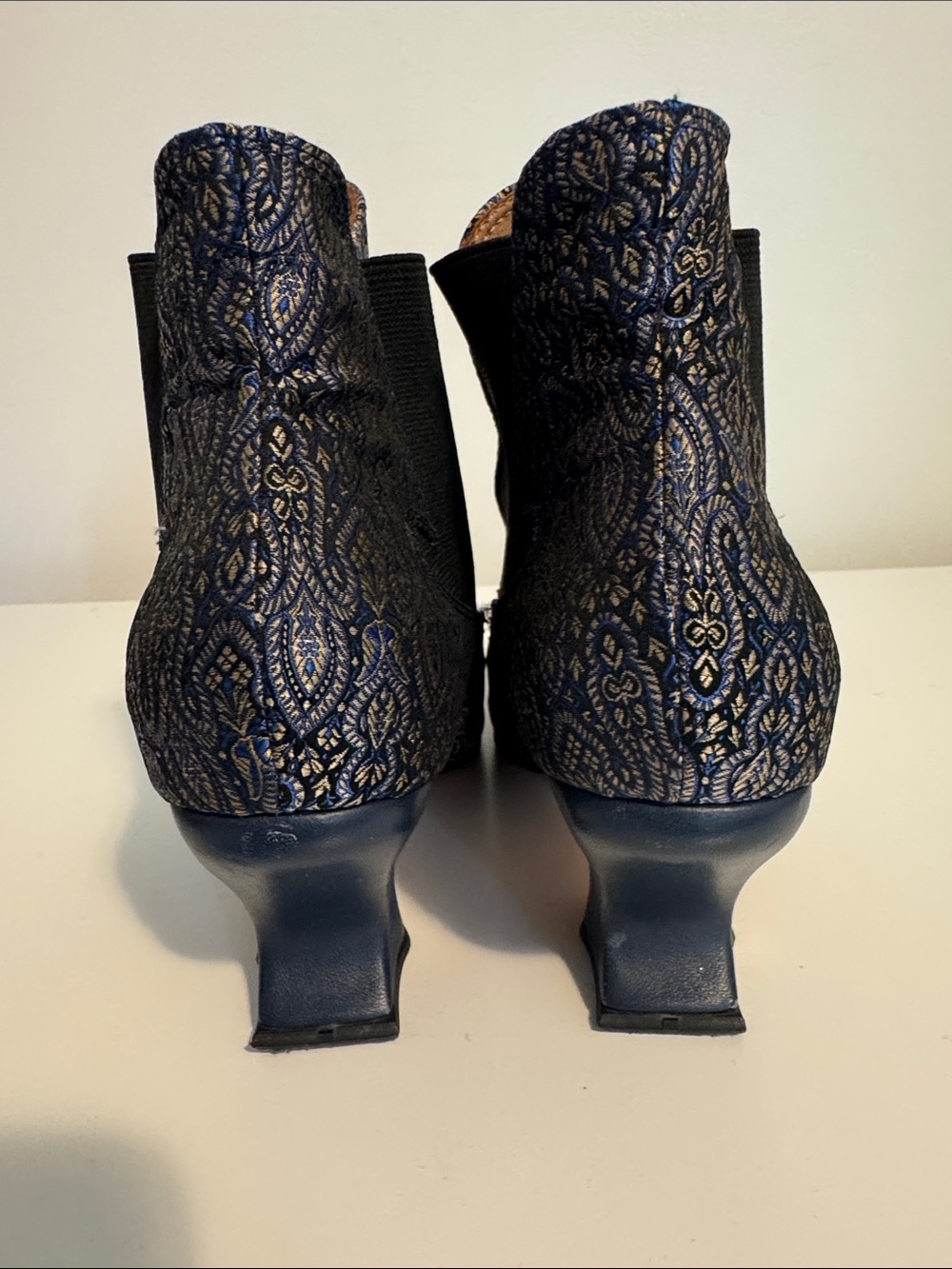 John Fluevog Baroness Blue Paisley Chelsea Boots - Picture 8 of 10
